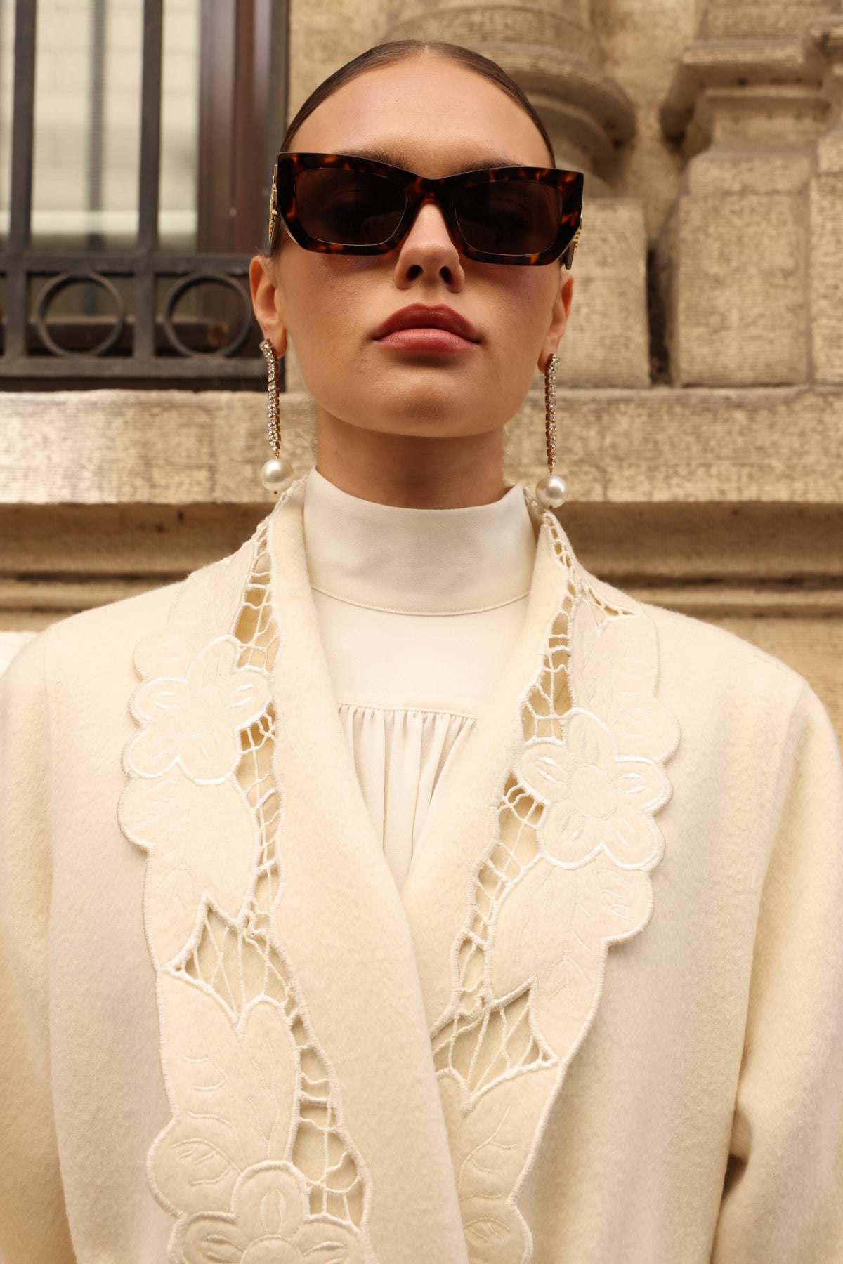 WHITE EMBROIDERED ALPACA FOX FUR COAT -9686