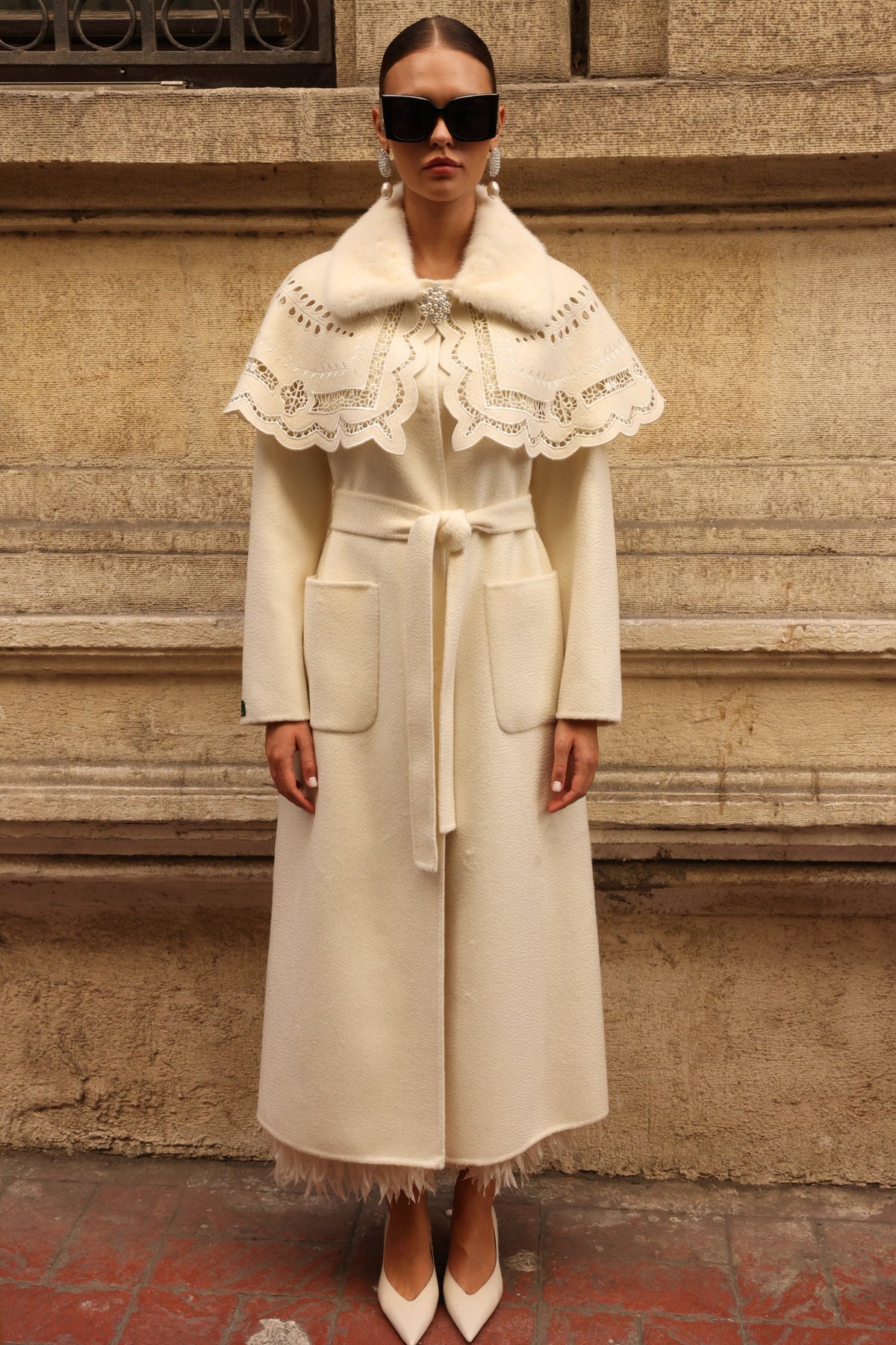 WHITE EMBROIDERED ALPACA MINK COAT -9690