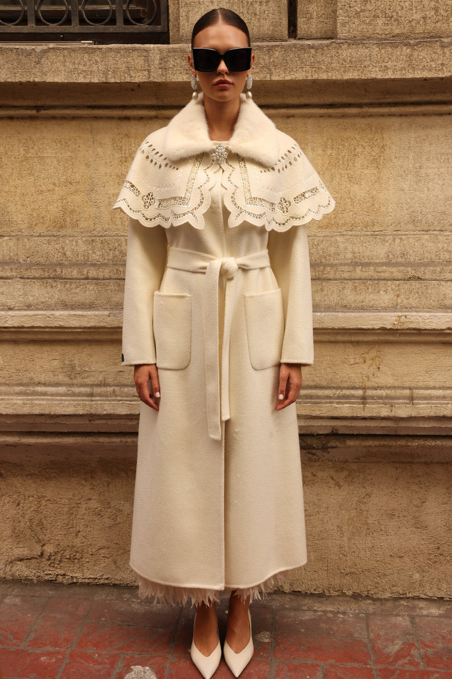 WHITE EMBROIDERED ALPACA MINK COAT -9690