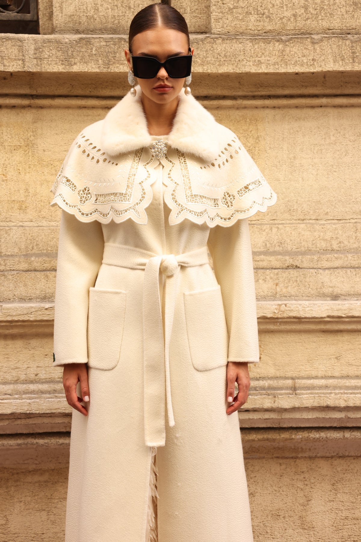 WHITE EMBROIDERED ALPACA MINK COAT -9690