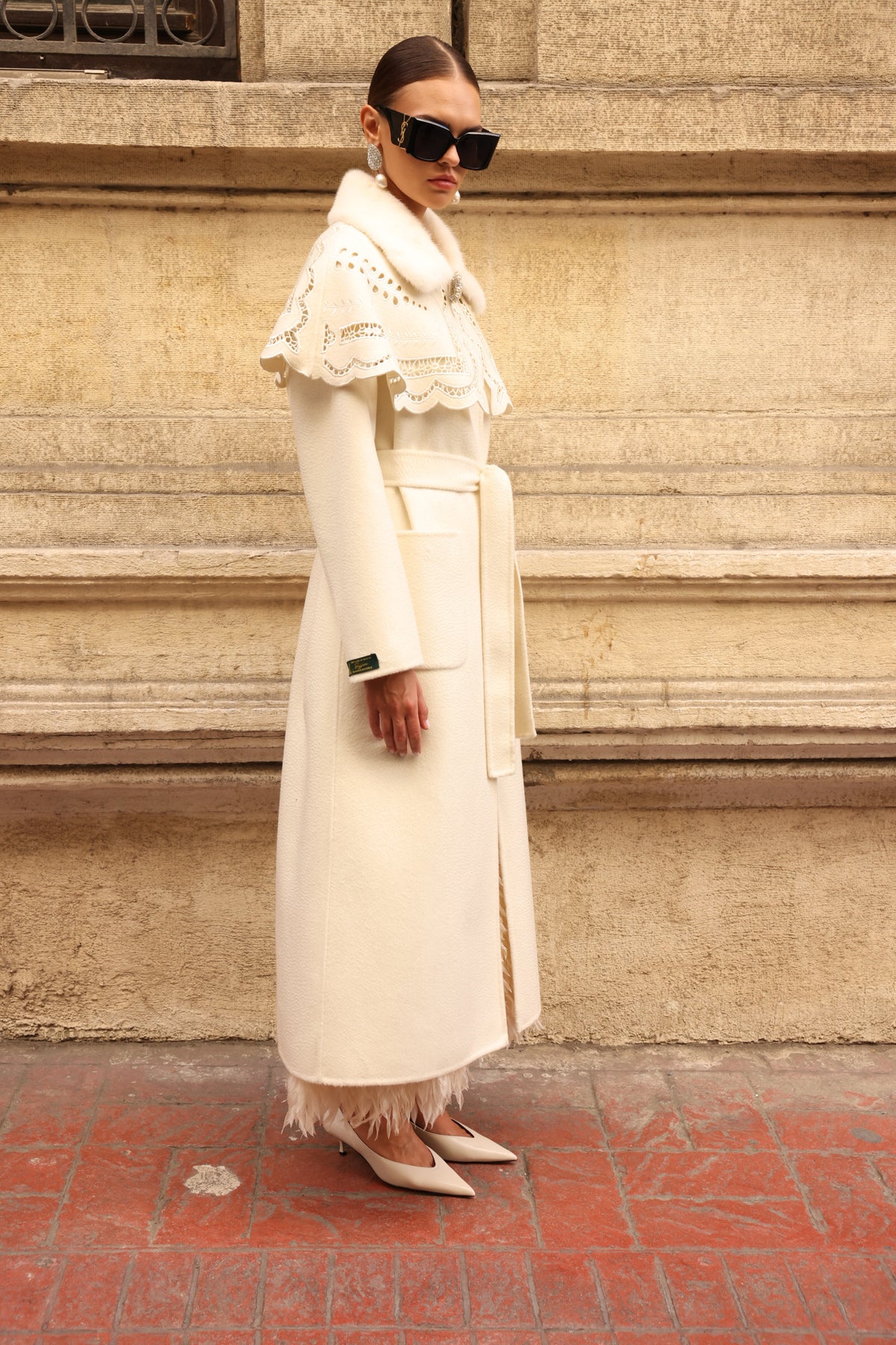 WHITE EMBROIDERED ALPACA MINK COAT -9690
