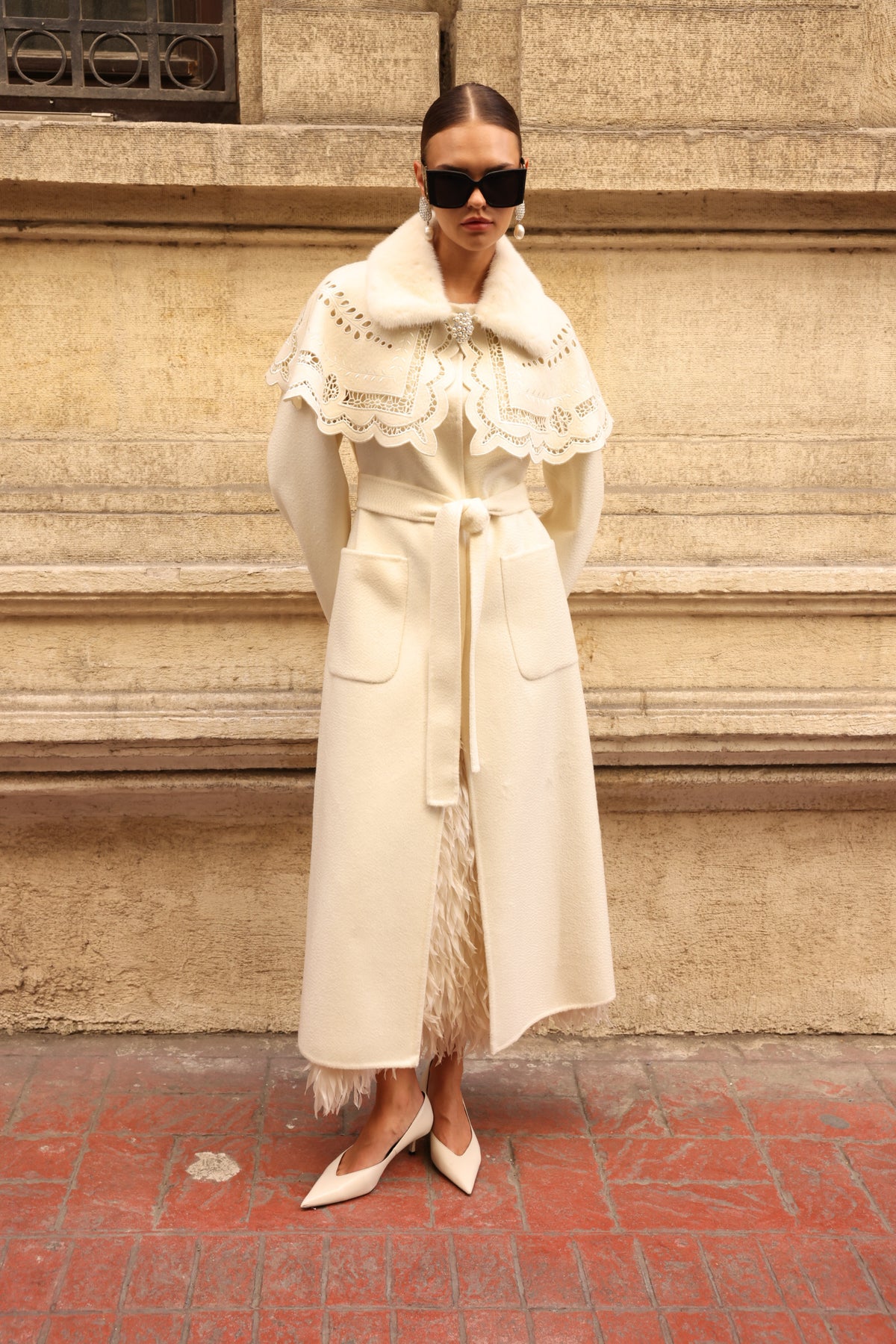 WHITE EMBROIDERED ALPACA MINK COAT -9690
