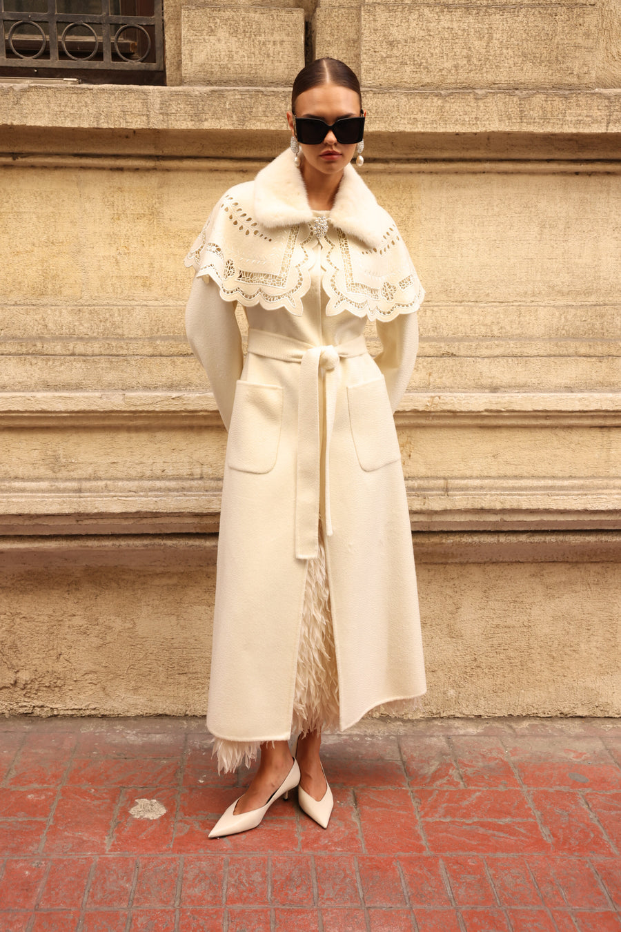 WHITE EMBROIDERED ALPACA MINK COAT -9690