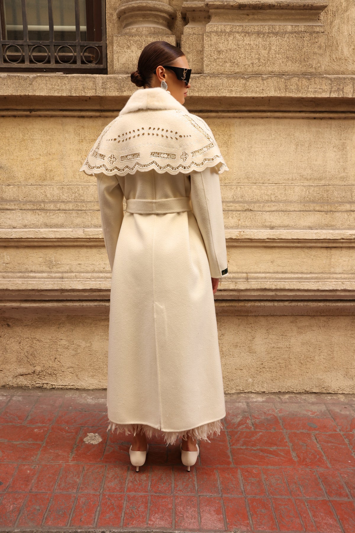 WHITE EMBROIDERED ALPACA MINK COAT -9690