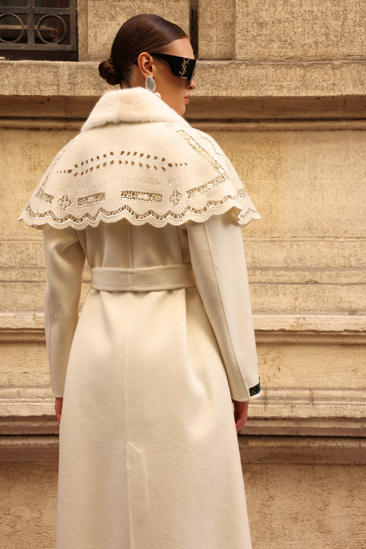 WHITE EMBROIDERED ALPACA MINK COAT -9690