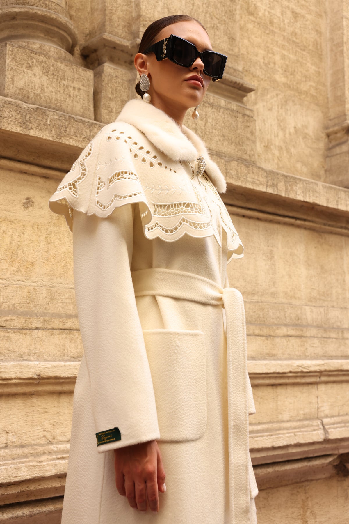 WHITE EMBROIDERED ALPACA MINK COAT -9690