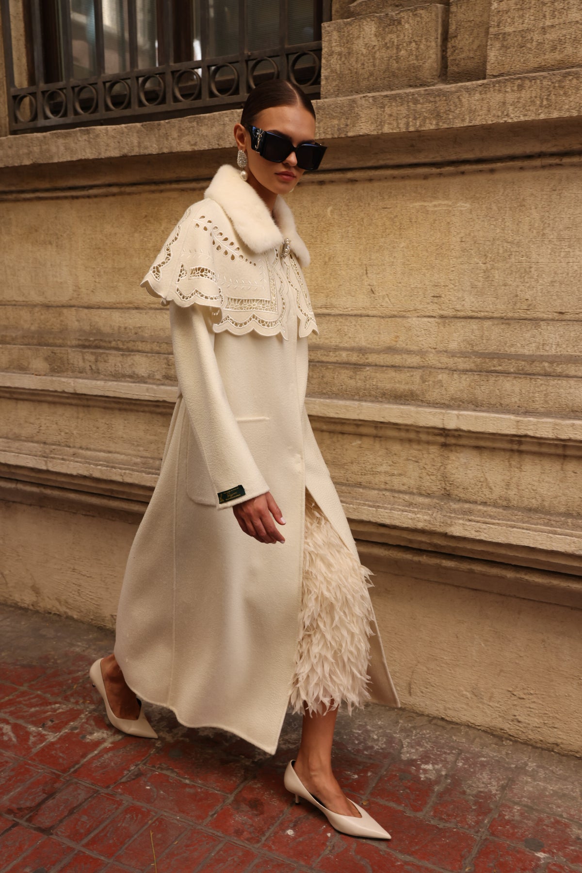 WHITE EMBROIDERED ALPACA MINK COAT -9690