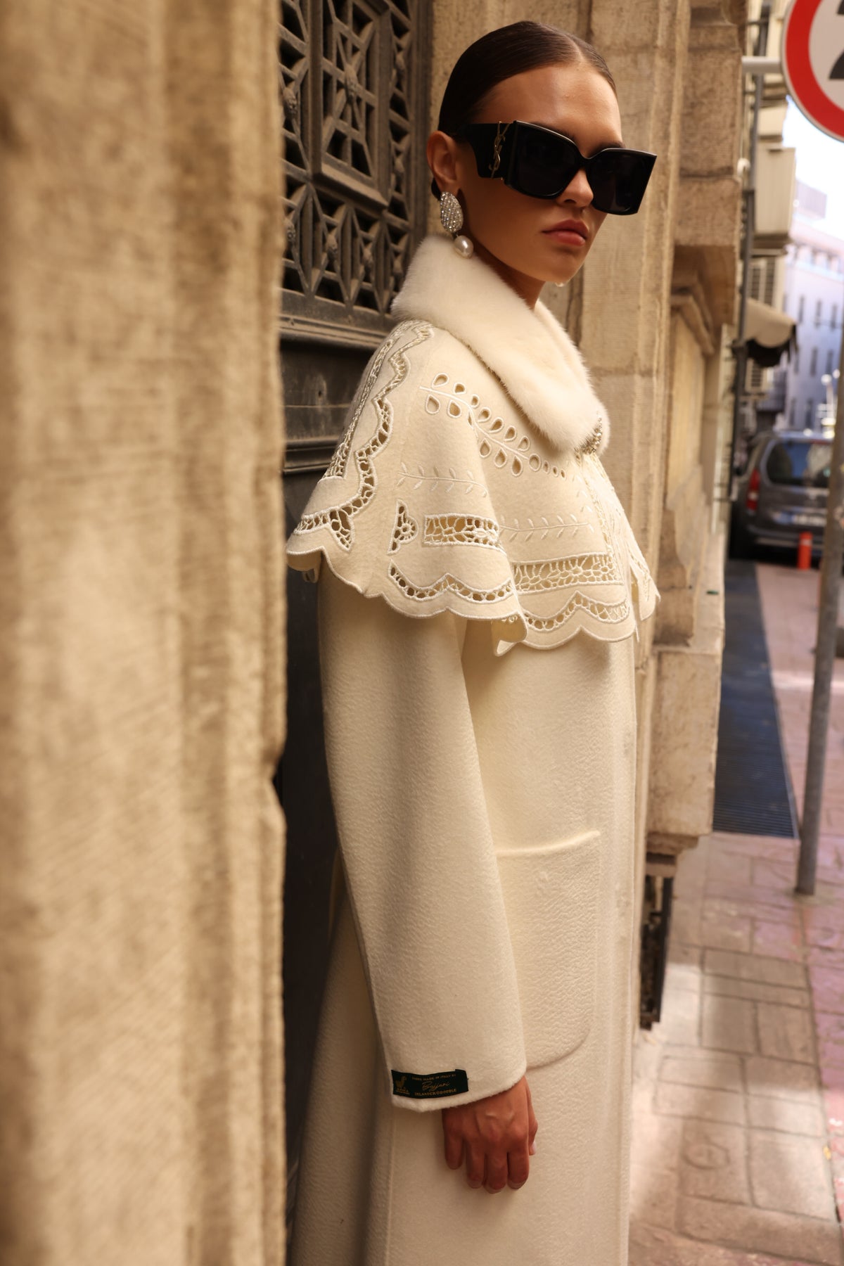 WHITE EMBROIDERED ALPACA MINK COAT -9690
