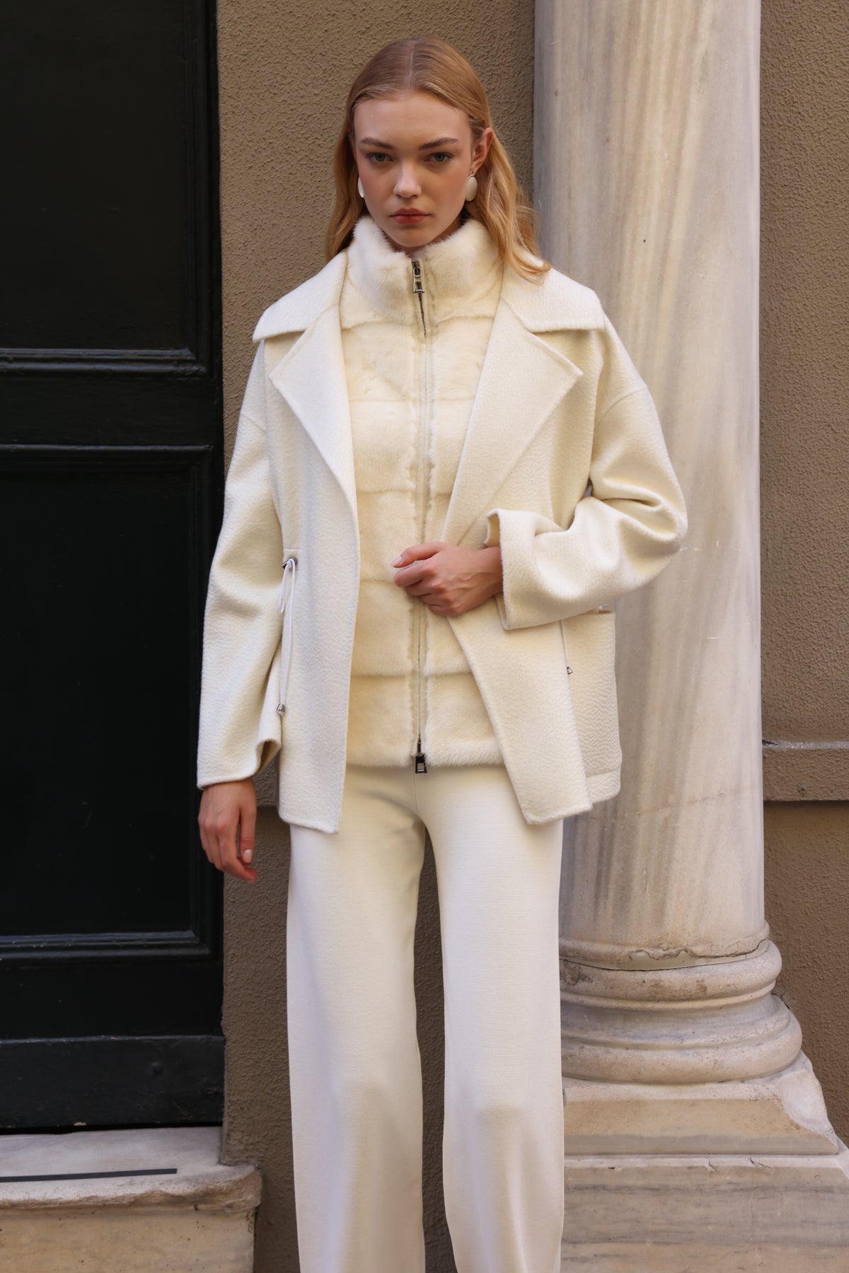 WHITE ALPACA MINK FUR VEST JACKET -9478