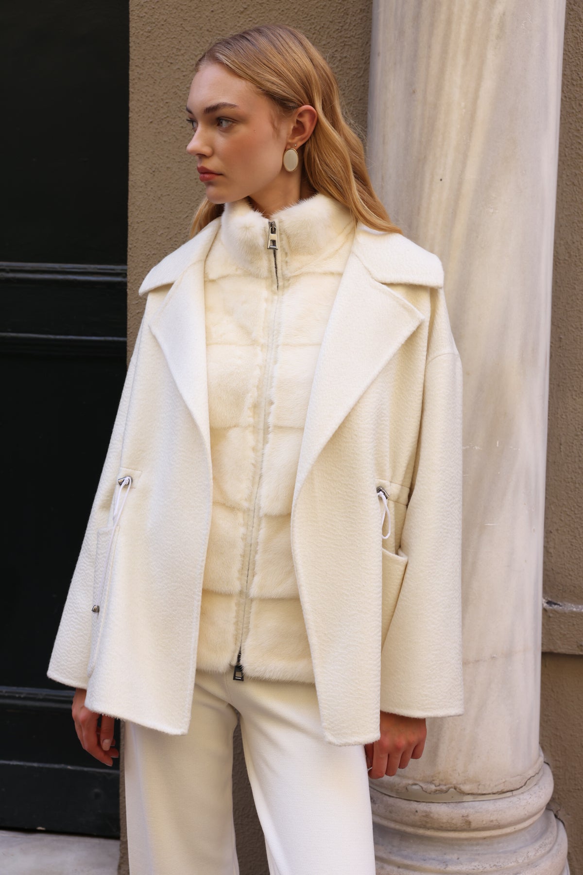 WHITE ALPACA MINK FUR VEST JACKET -9478