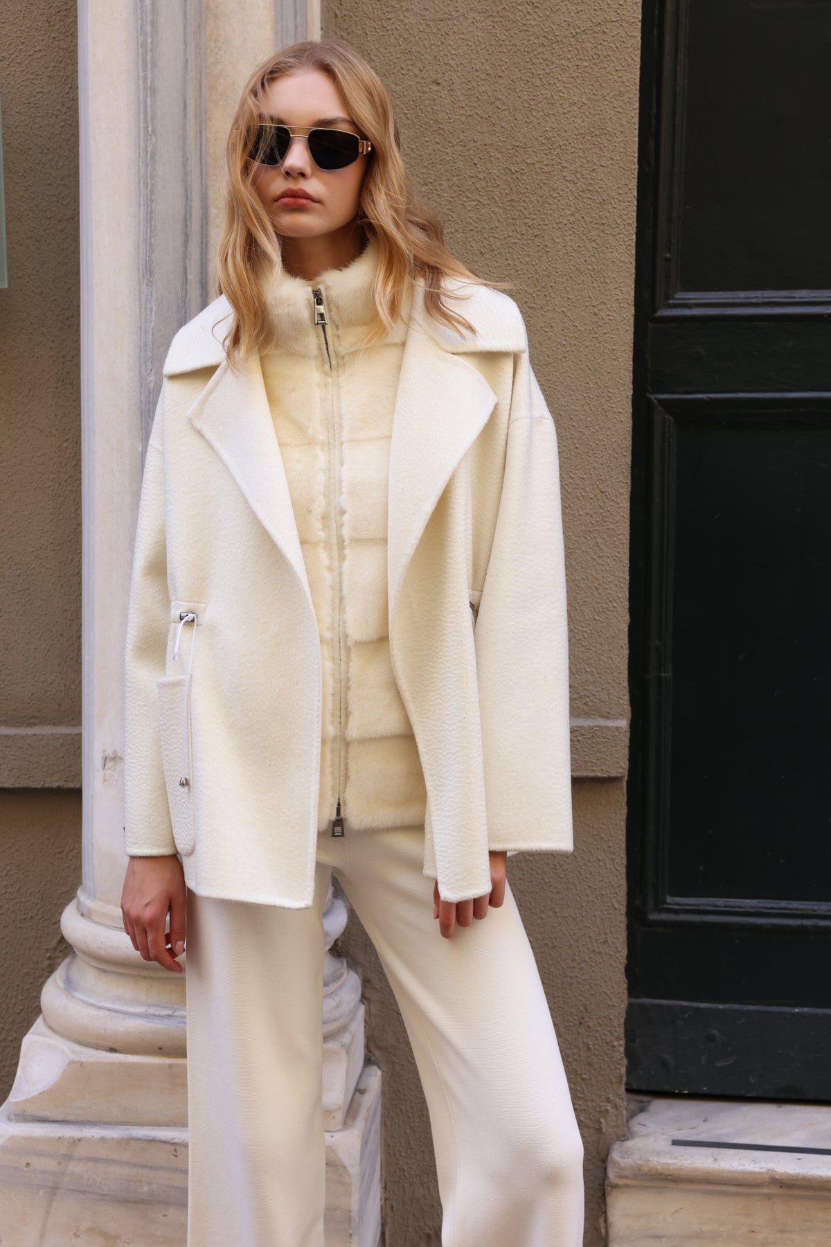 WHITE ALPACA MINK FUR VEST JACKET -9478