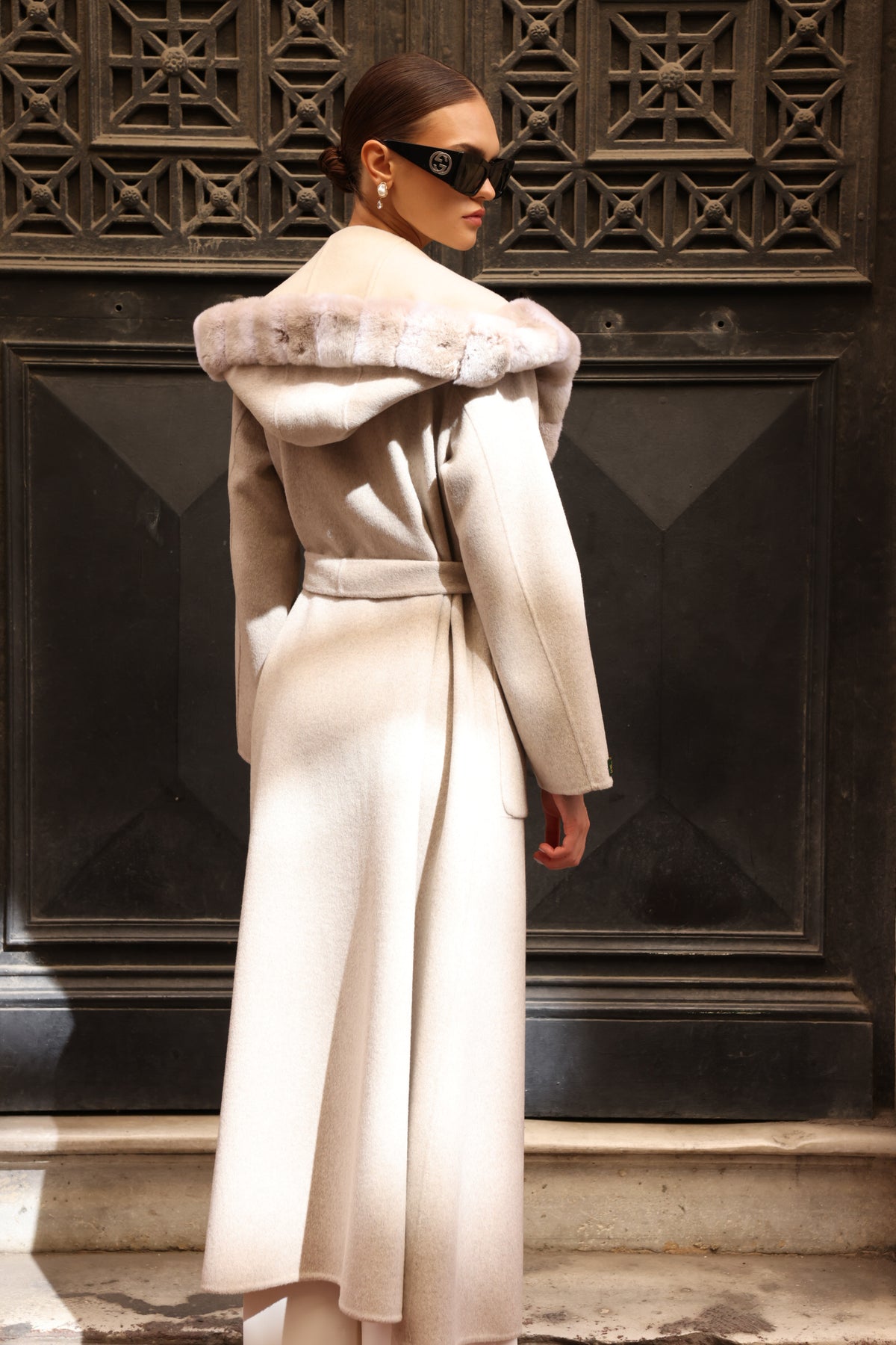 REVERSIBLE HOODED ALPACA RABBIT REX COAT -9487
