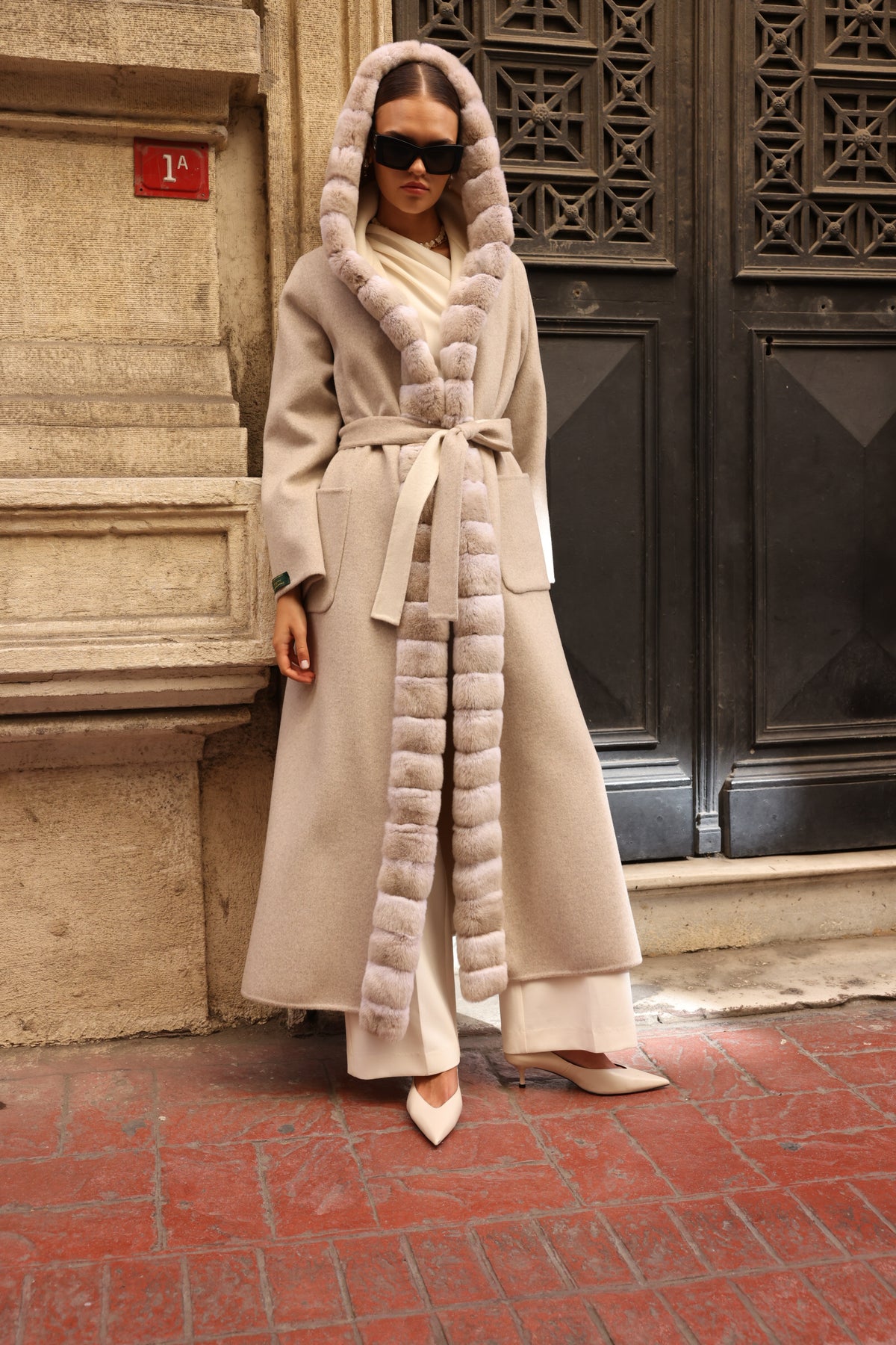 REVERSIBLE HOODED ALPACA RABBIT REX COAT -9487
