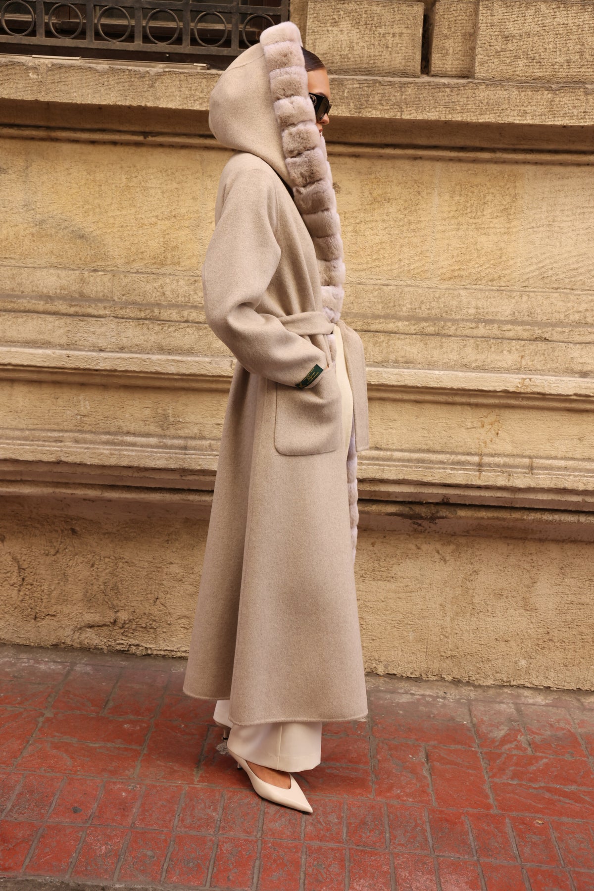 REVERSIBLE HOODED ALPACA RABBIT REX COAT -9487
