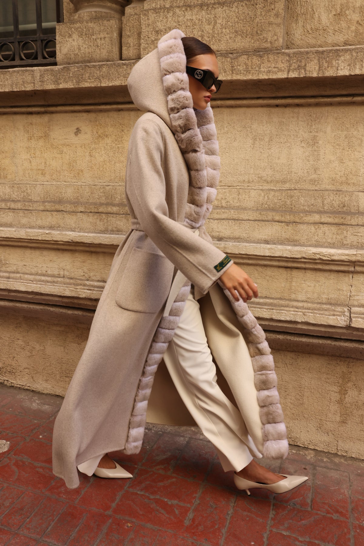REVERSIBLE HOODED ALPACA RABBIT REX COAT -9487