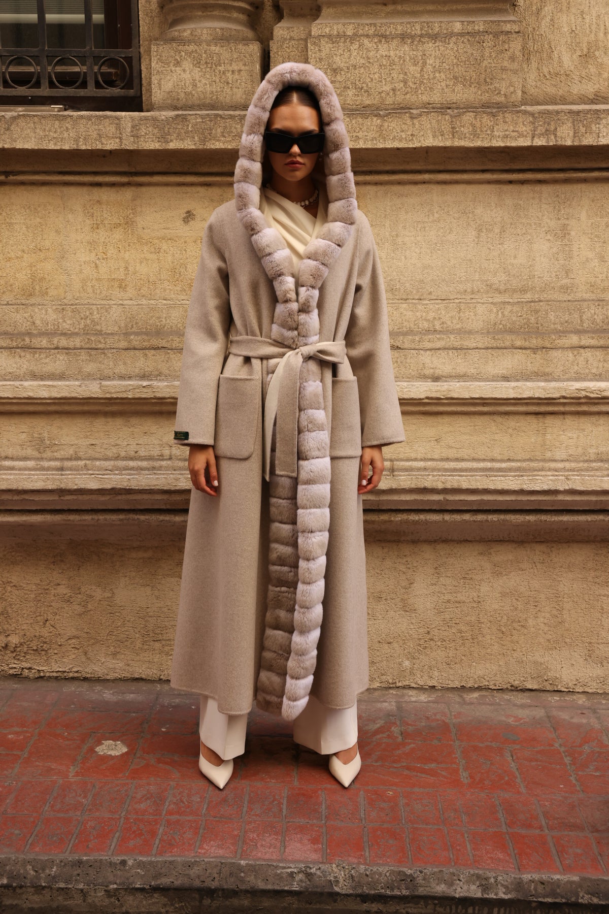 REVERSIBLE HOODED ALPACA RABBIT REX COAT -9487
