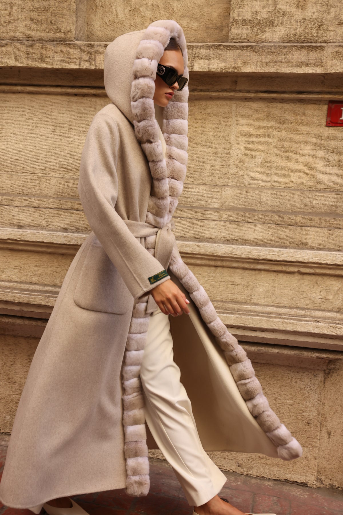 REVERSIBLE HOODED ALPACA RABBIT REX COAT -9487