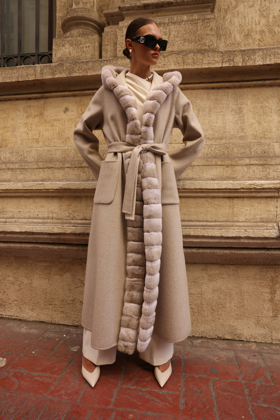 REVERSIBLE HOODED ALPACA RABBIT REX COAT -9487
