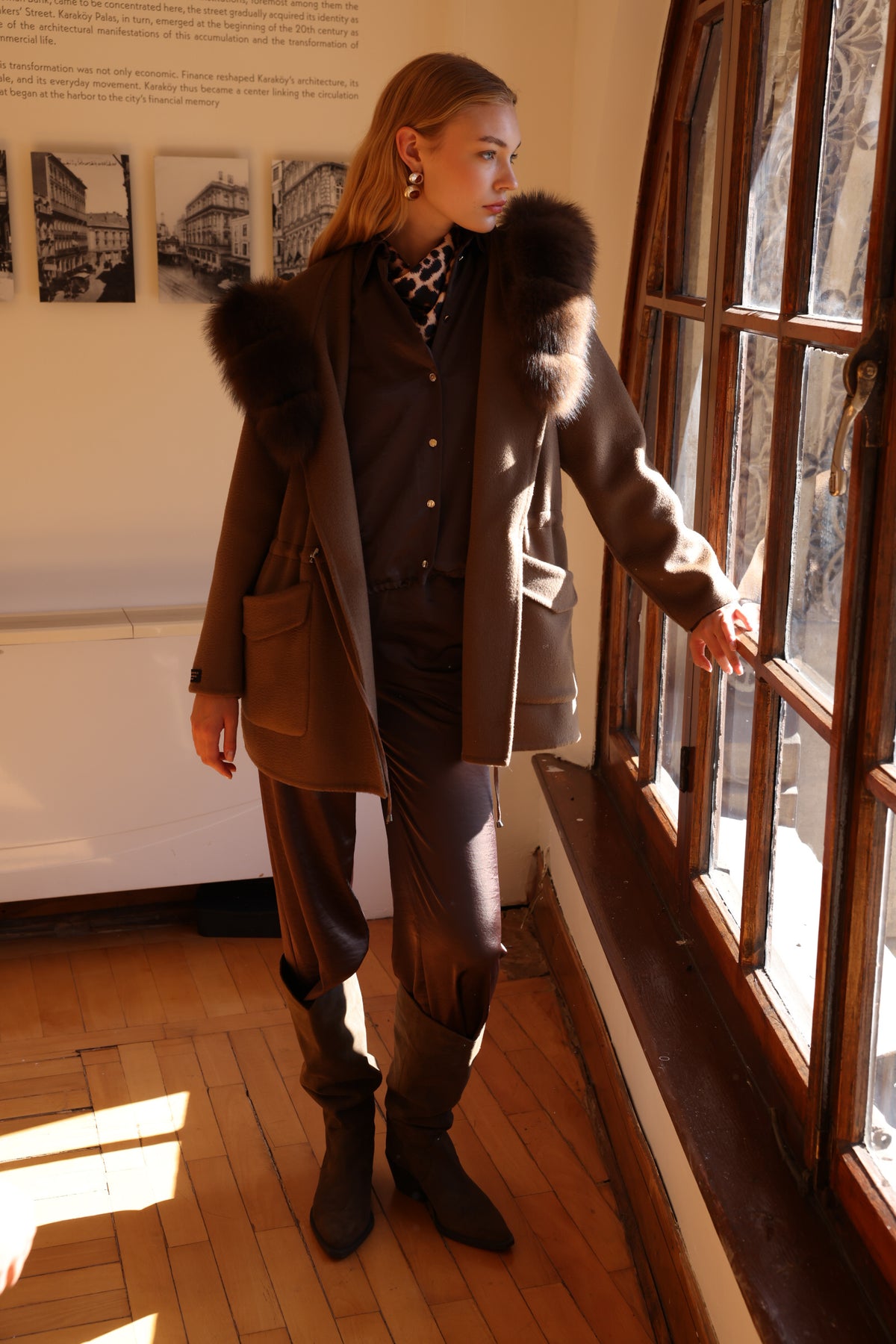 BROWN ALPACA FOX FUR COAT -3858