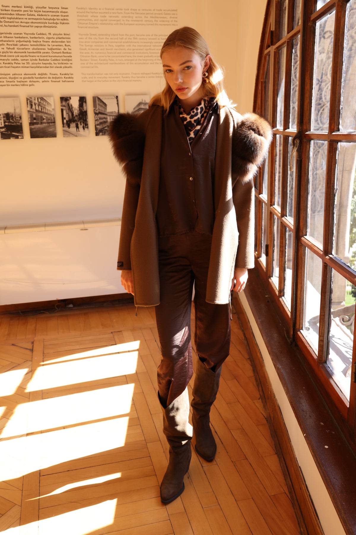 BROWN ALPACA FOX FUR COAT -3858