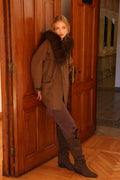 BROWN ALPACA FOX FUR COAT -3858