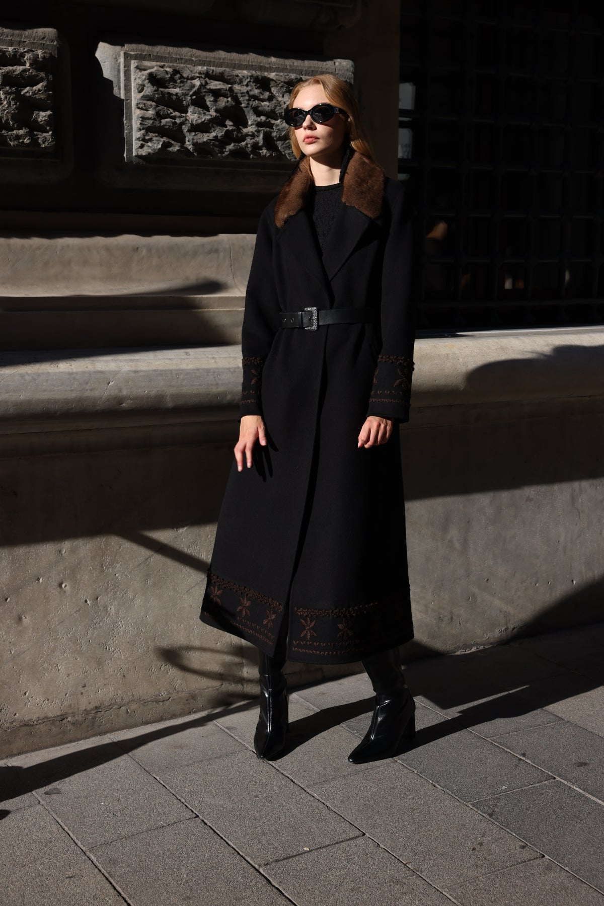 BLACK EMBROIDERED ALPACA MINK FUR JACKET -9685