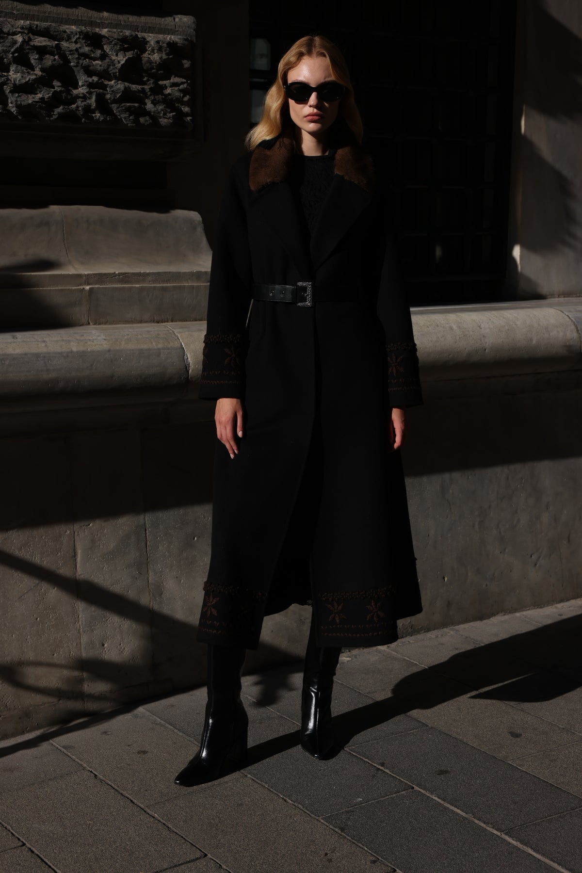 BLACK EMBROIDERED ALPACA MINK FUR JACKET -9685