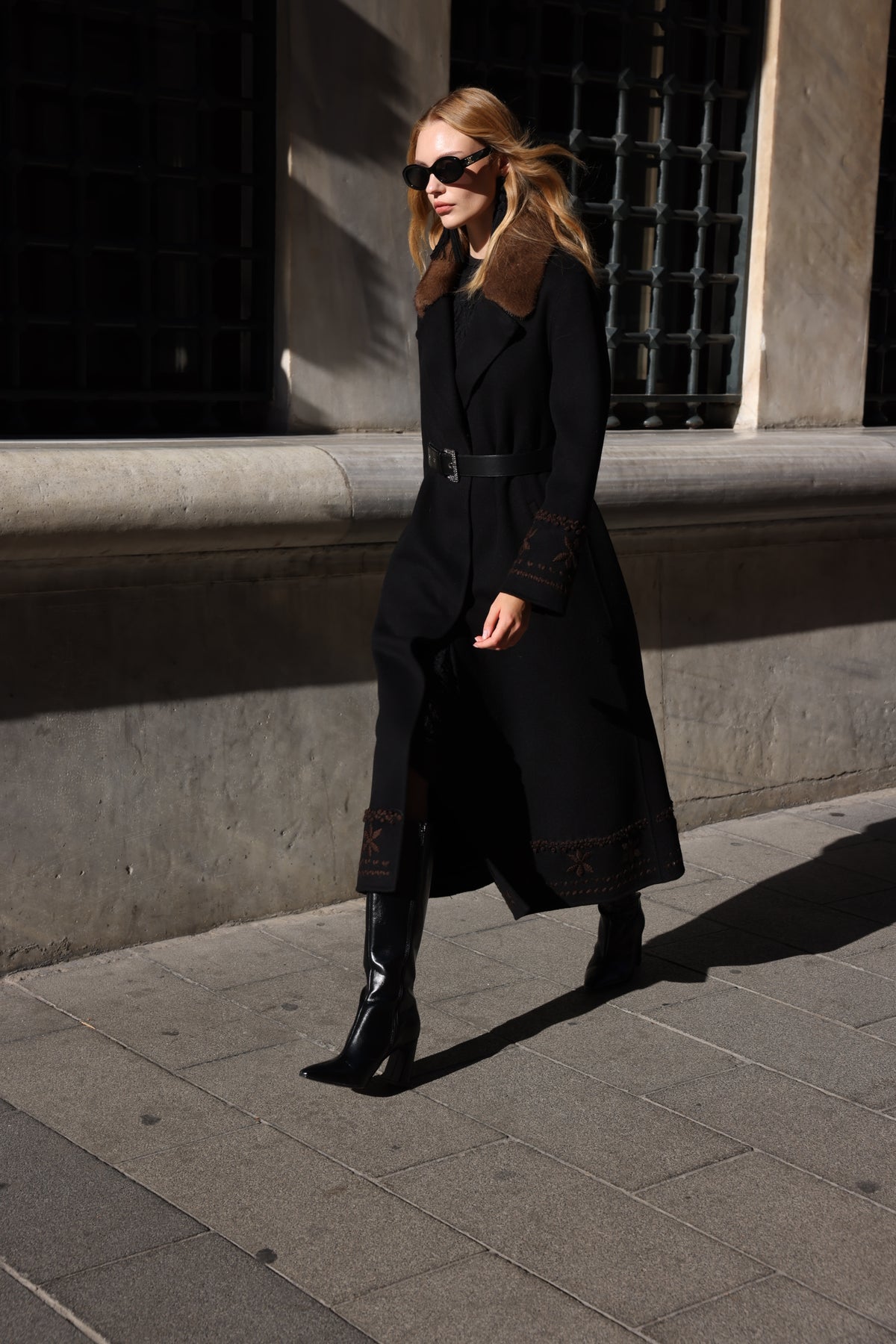 BLACK EMBROIDERED ALPACA MINK FUR JACKET -9685