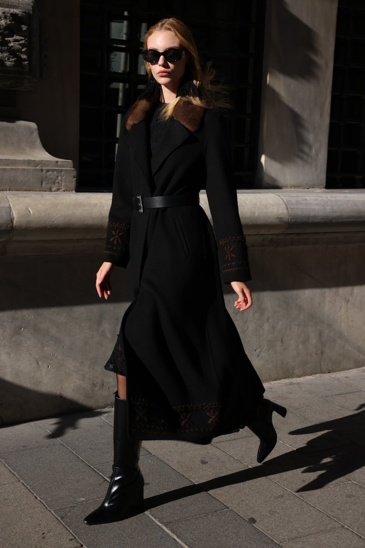 BLACK EMBROIDERED ALPACA MINK FUR JACKET -9685