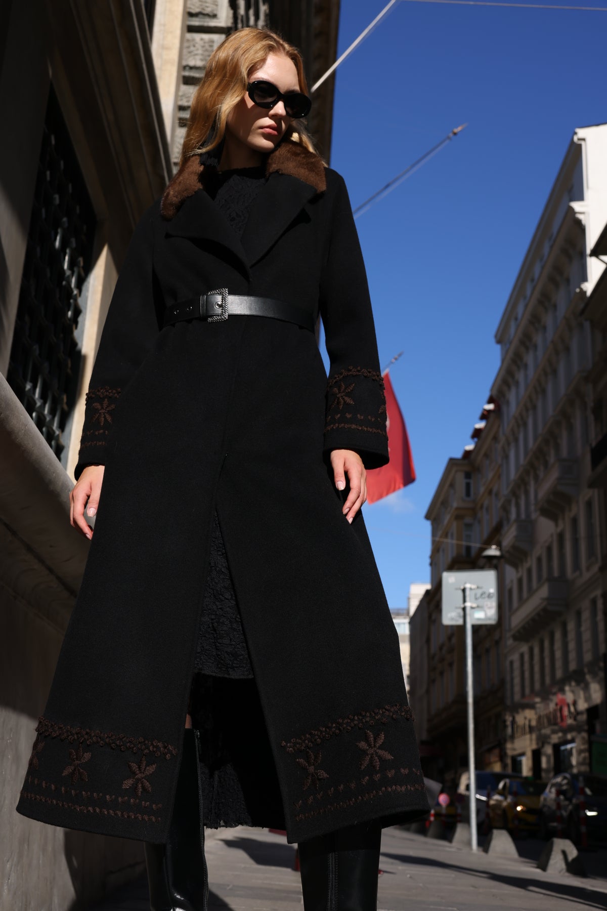 BLACK EMBROIDERED ALPACA MINK FUR JACKET -9685