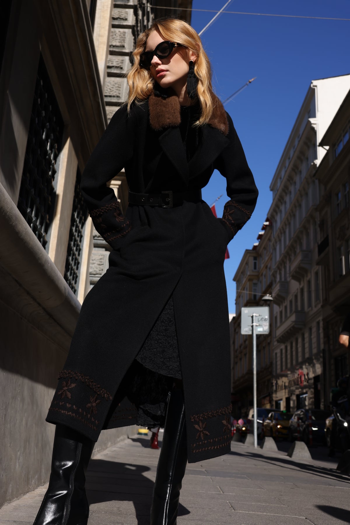 BLACK EMBROIDERED ALPACA MINK FUR JACKET -9685