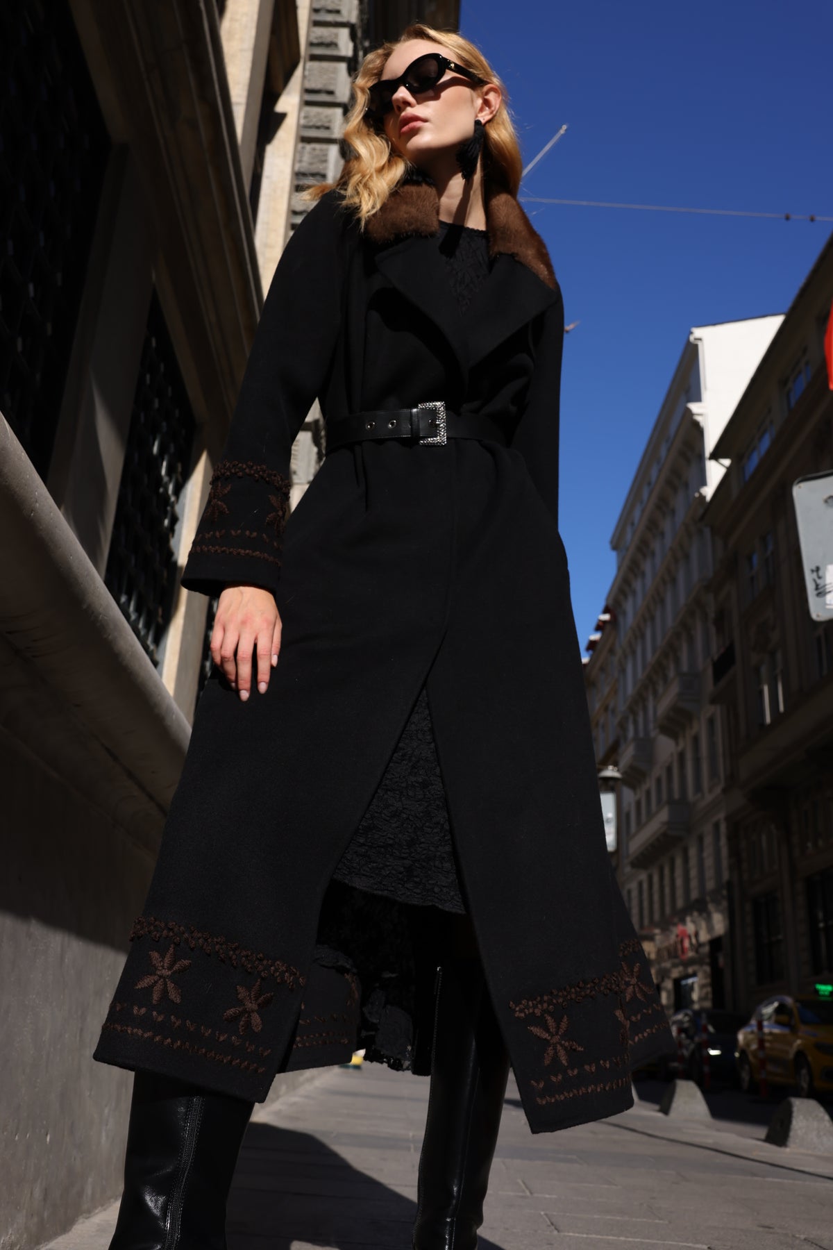BLACK EMBROIDERED ALPACA MINK FUR JACKET -9685