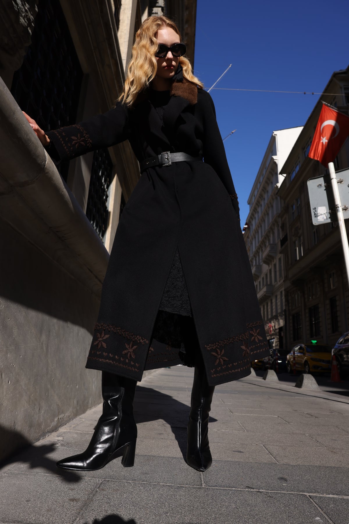 BLACK EMBROIDERED ALPACA MINK FUR JACKET -9685