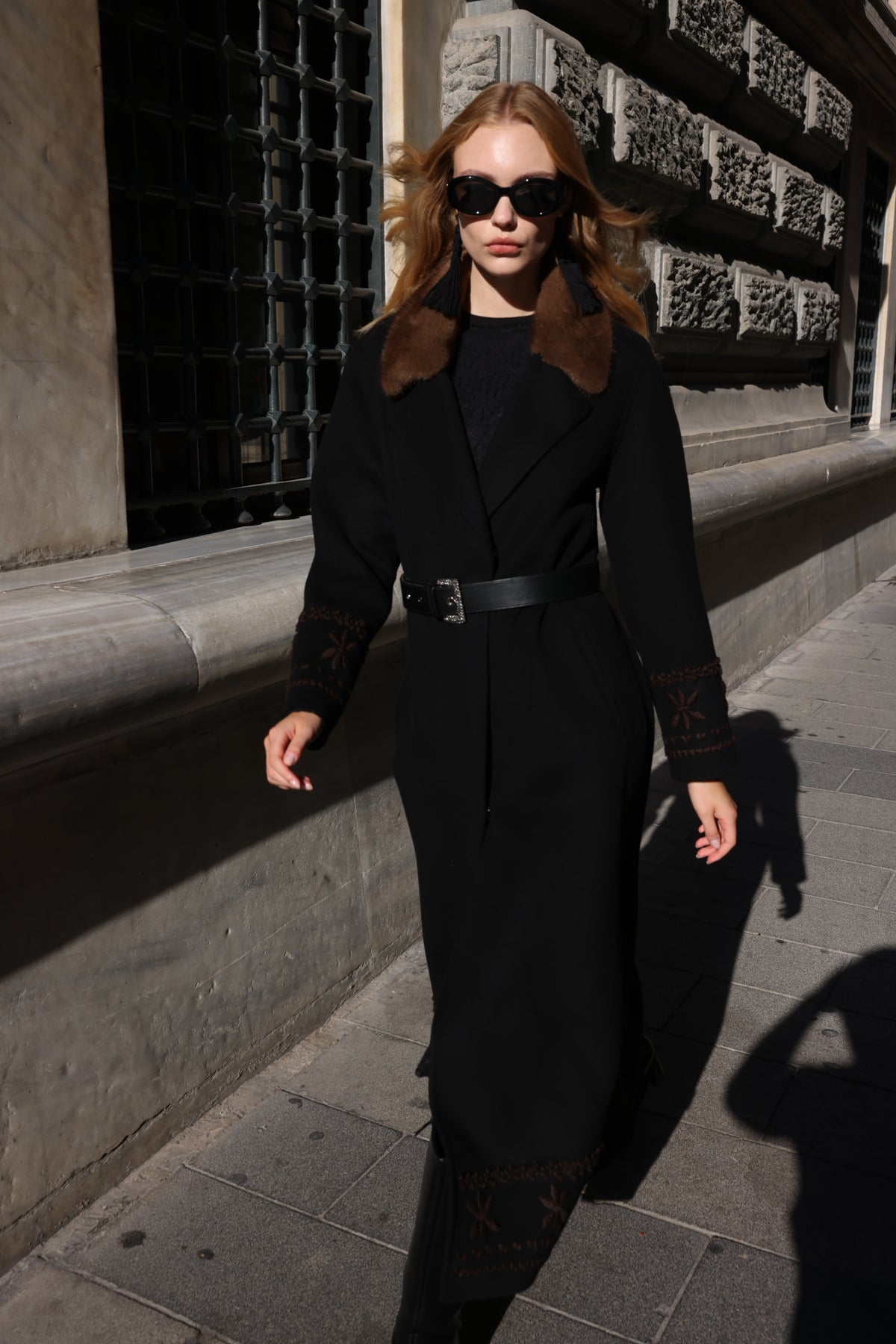 BLACK EMBROIDERED ALPACA MINK FUR JACKET -9685