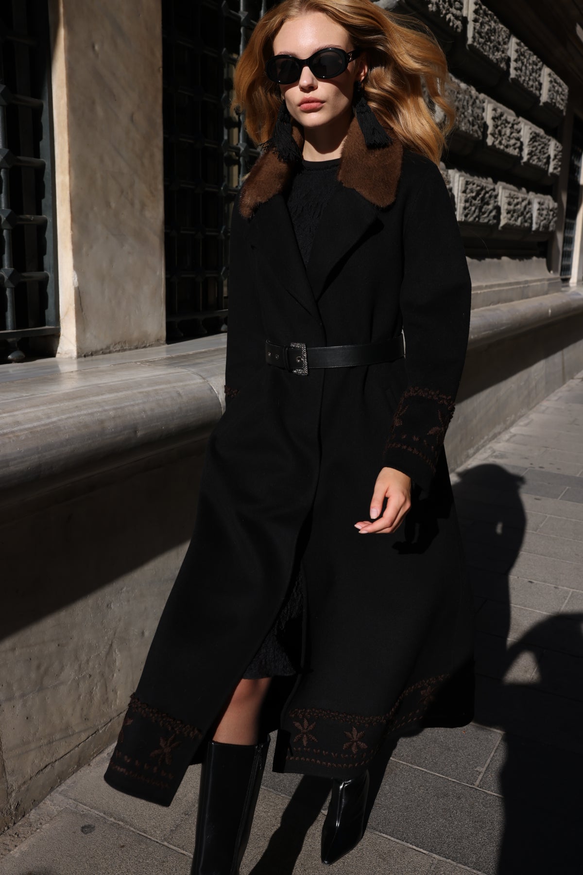 BLACK EMBROIDERED ALPACA MINK FUR JACKET -9685