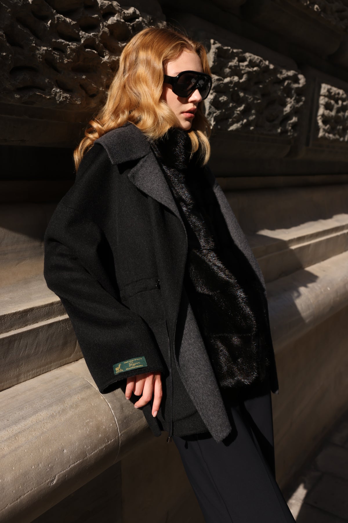 BLACK ALPACA MINK FUR VEST JACKET -9478