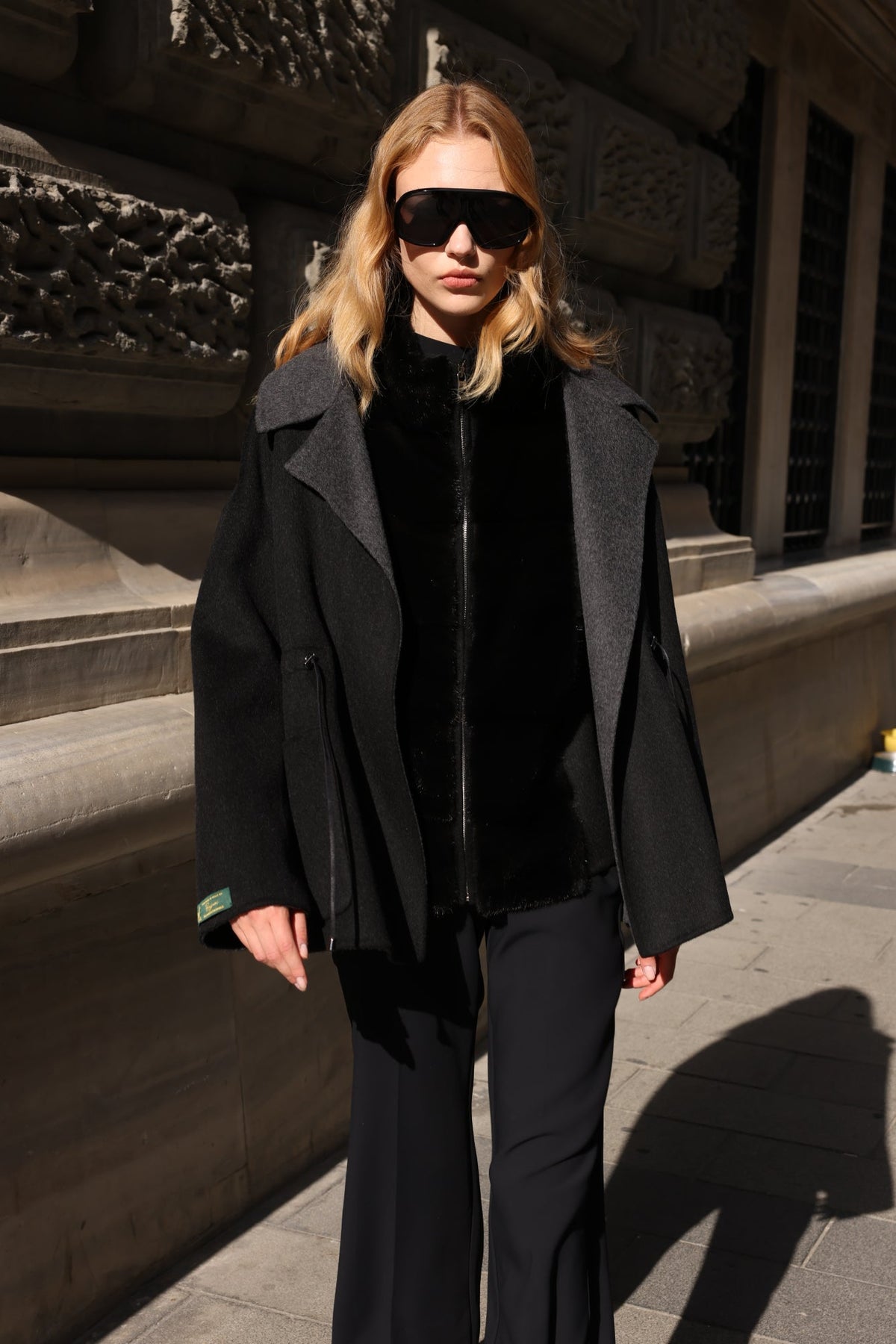BLACK ALPACA MINK FUR VEST JACKET -9478