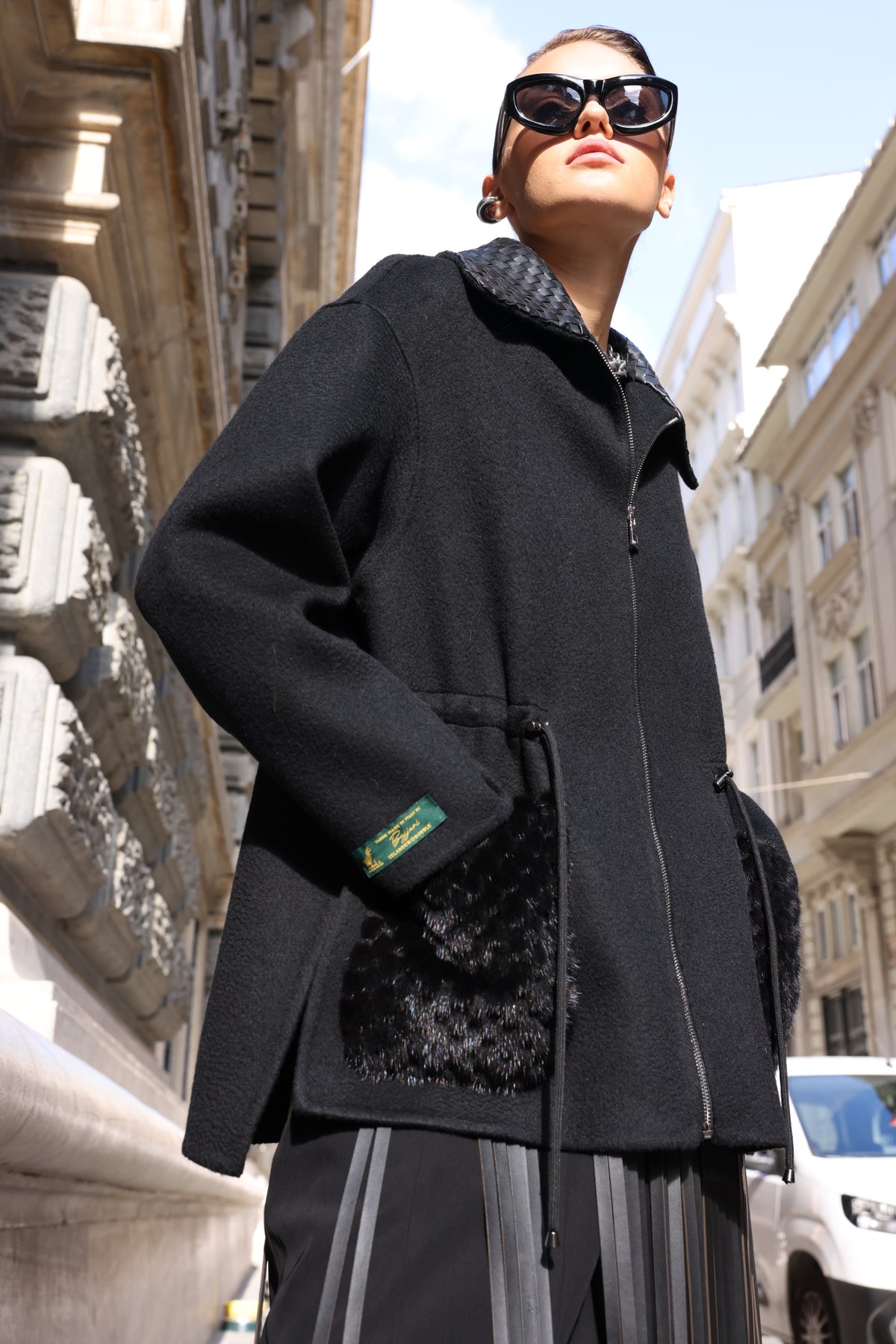 BLACK ALPACA MINK JACKET-3917F