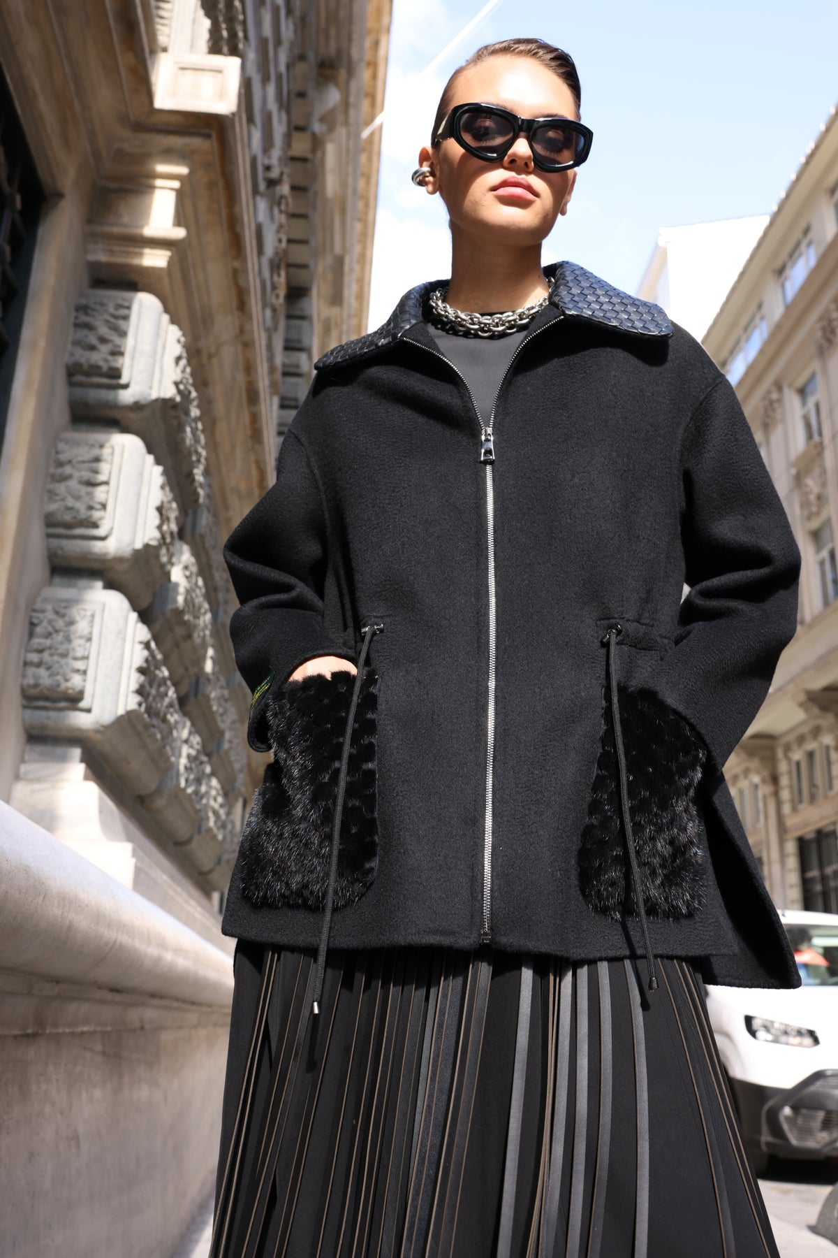 BLACK ALPACA MINK JACKET-3917F