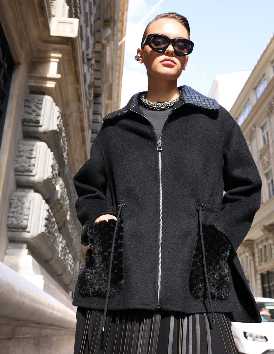 BLACK ALPACA MINK JACKET-3917F