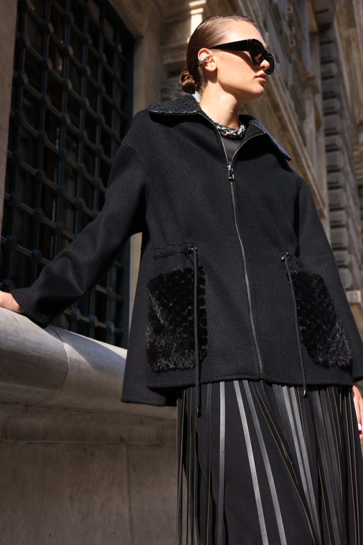 BLACK ALPACA MINK JACKET-3917F