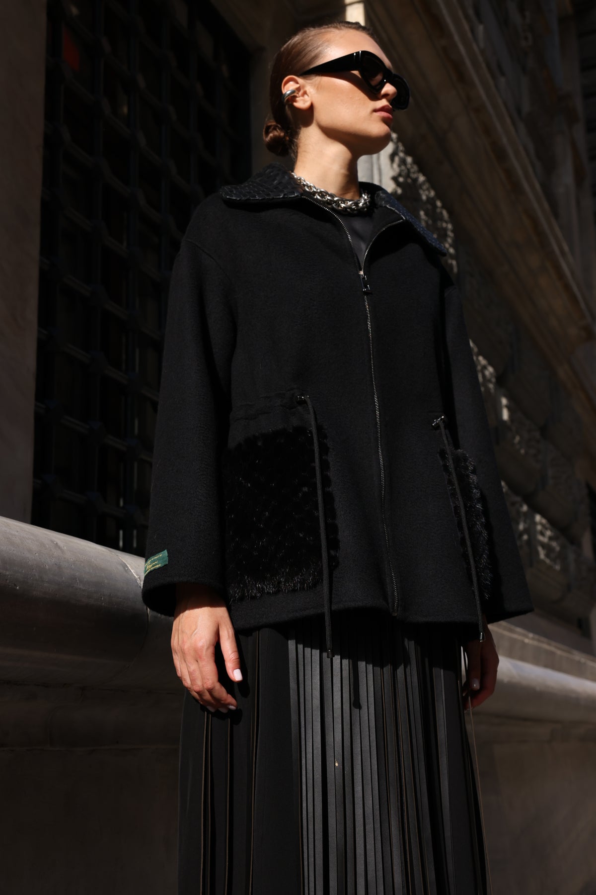 BLACK ALPACA MINK JACKET-3917F