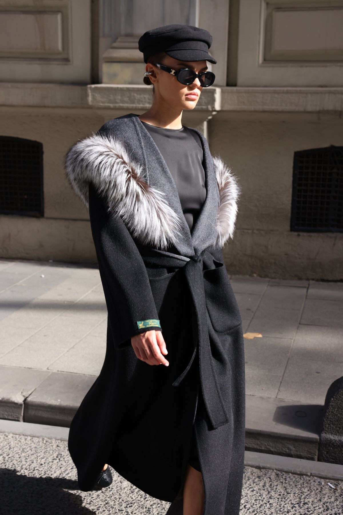 BLACK ALPACA FOX FUR COAT- 9022