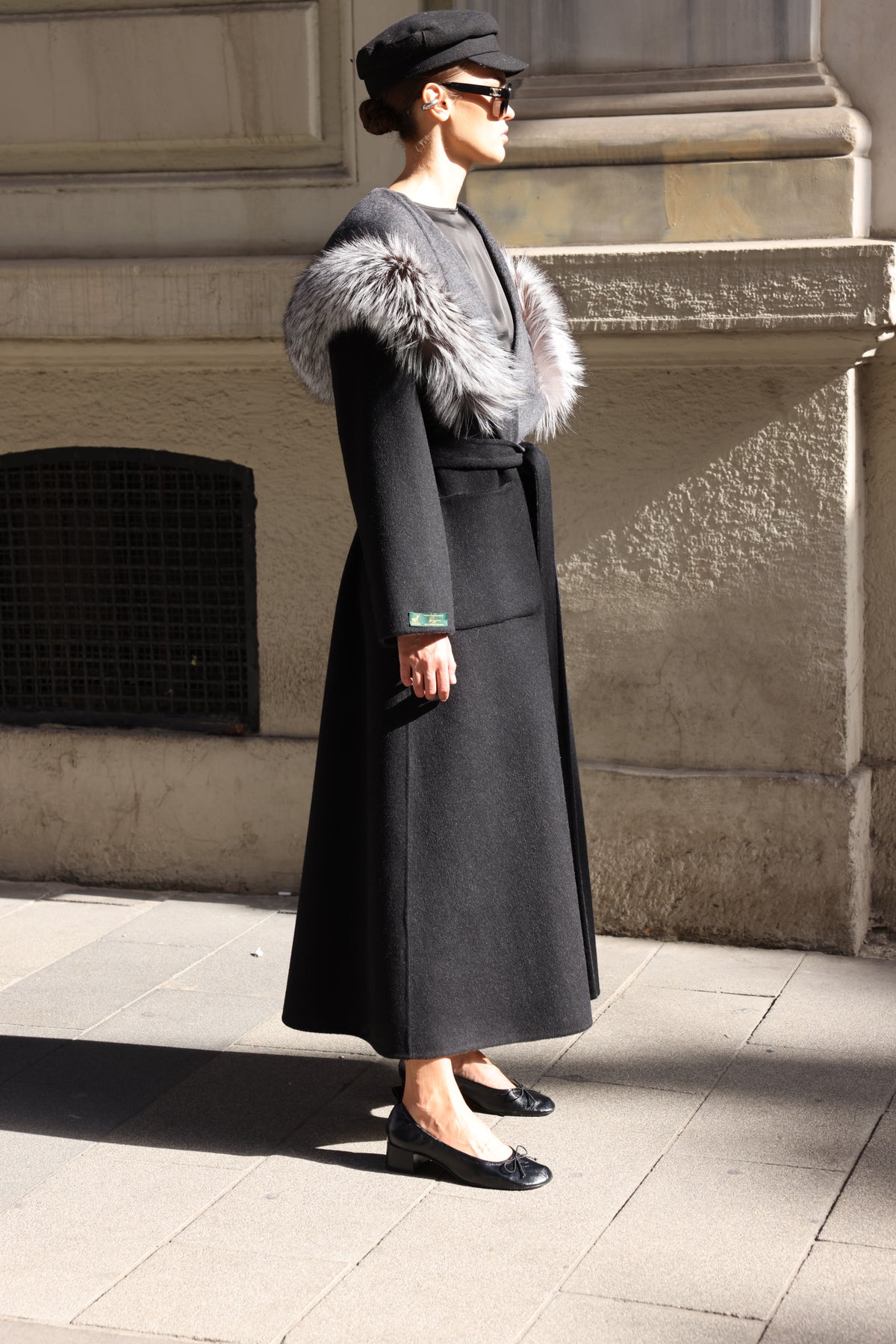 BLACK ALPACA FOX FUR COAT- 9022