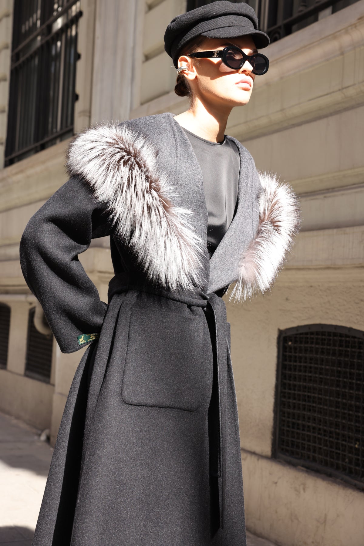 BLACK ALPACA FOX FUR COAT- 9022