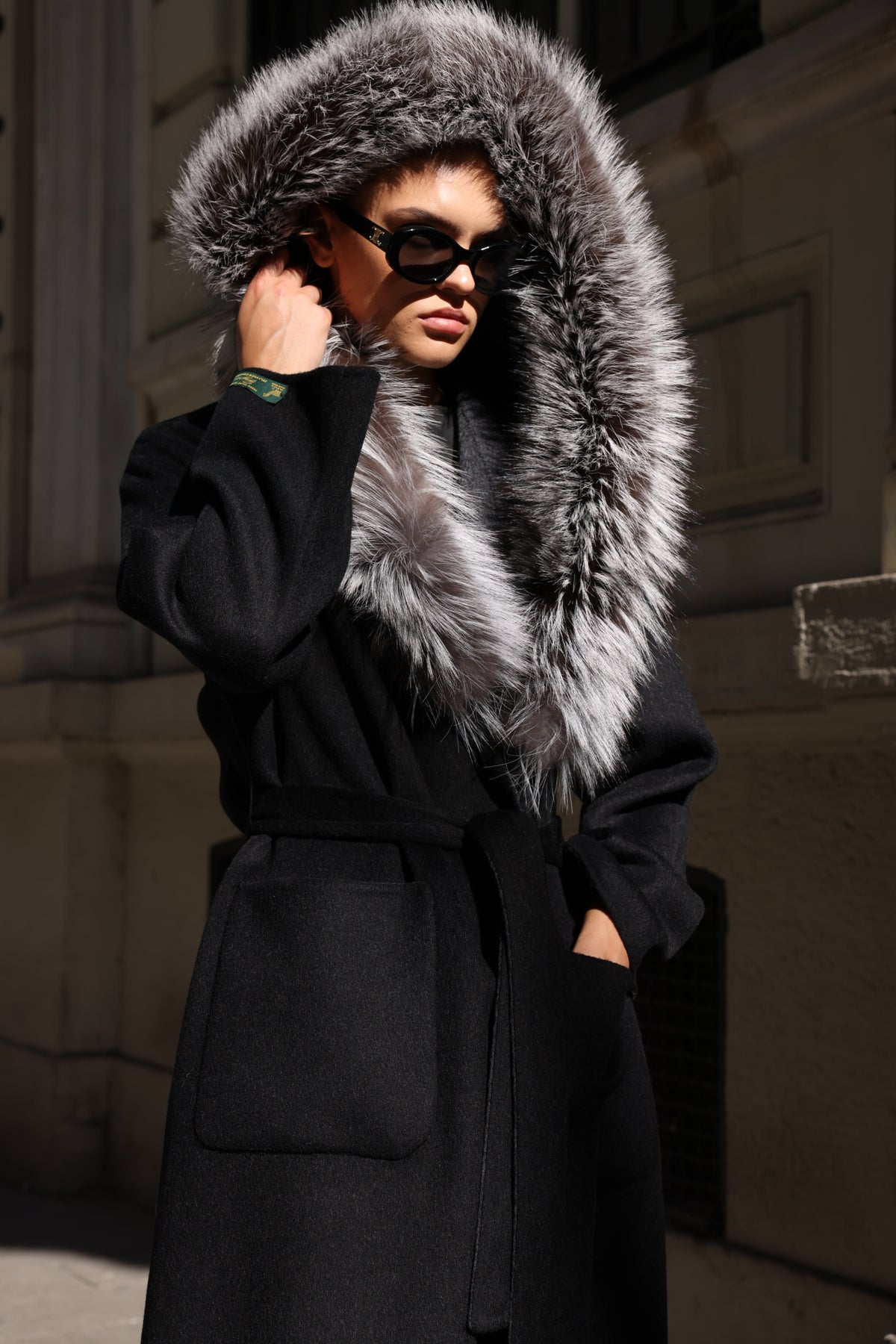 BLACK ALPACA FOX FUR COAT- 9022
