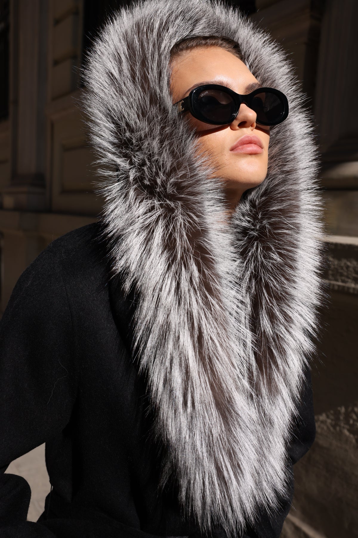 BLACK ALPACA FOX FUR COAT- 9022