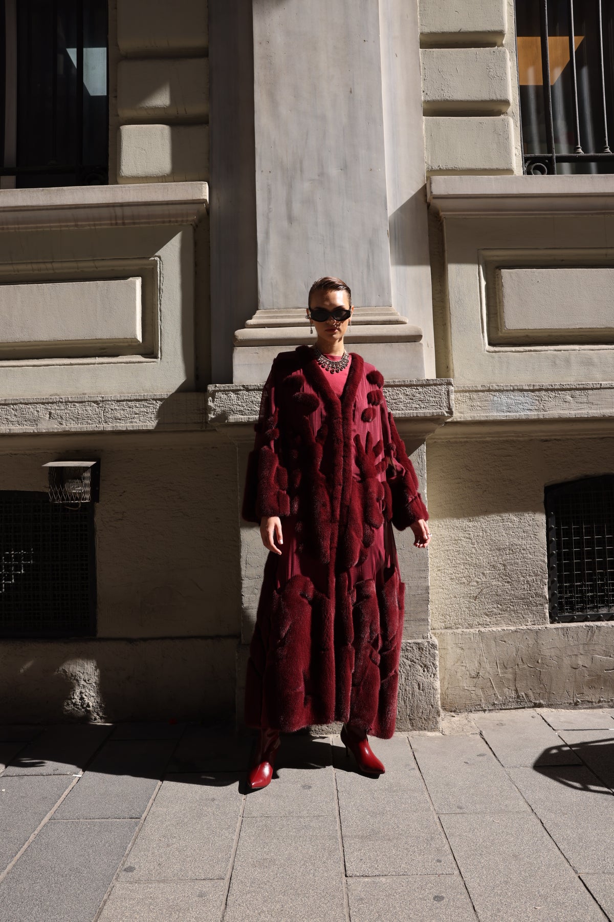 BURGUNDY ELEGANT DESIGN CHIFFON MINK FUR -BJR 24