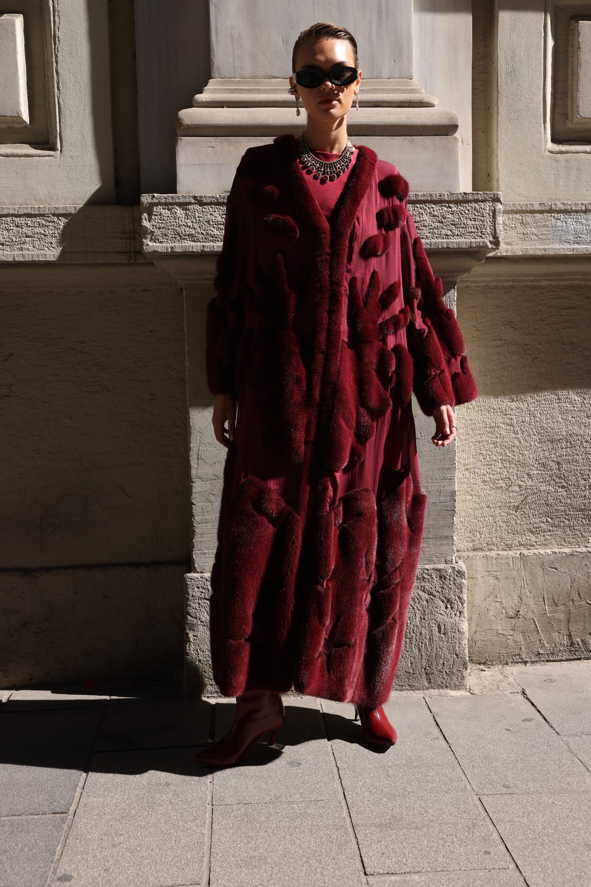 BURGUNDY ELEGANT DESIGN CHIFFON MINK FUR -BJR 24