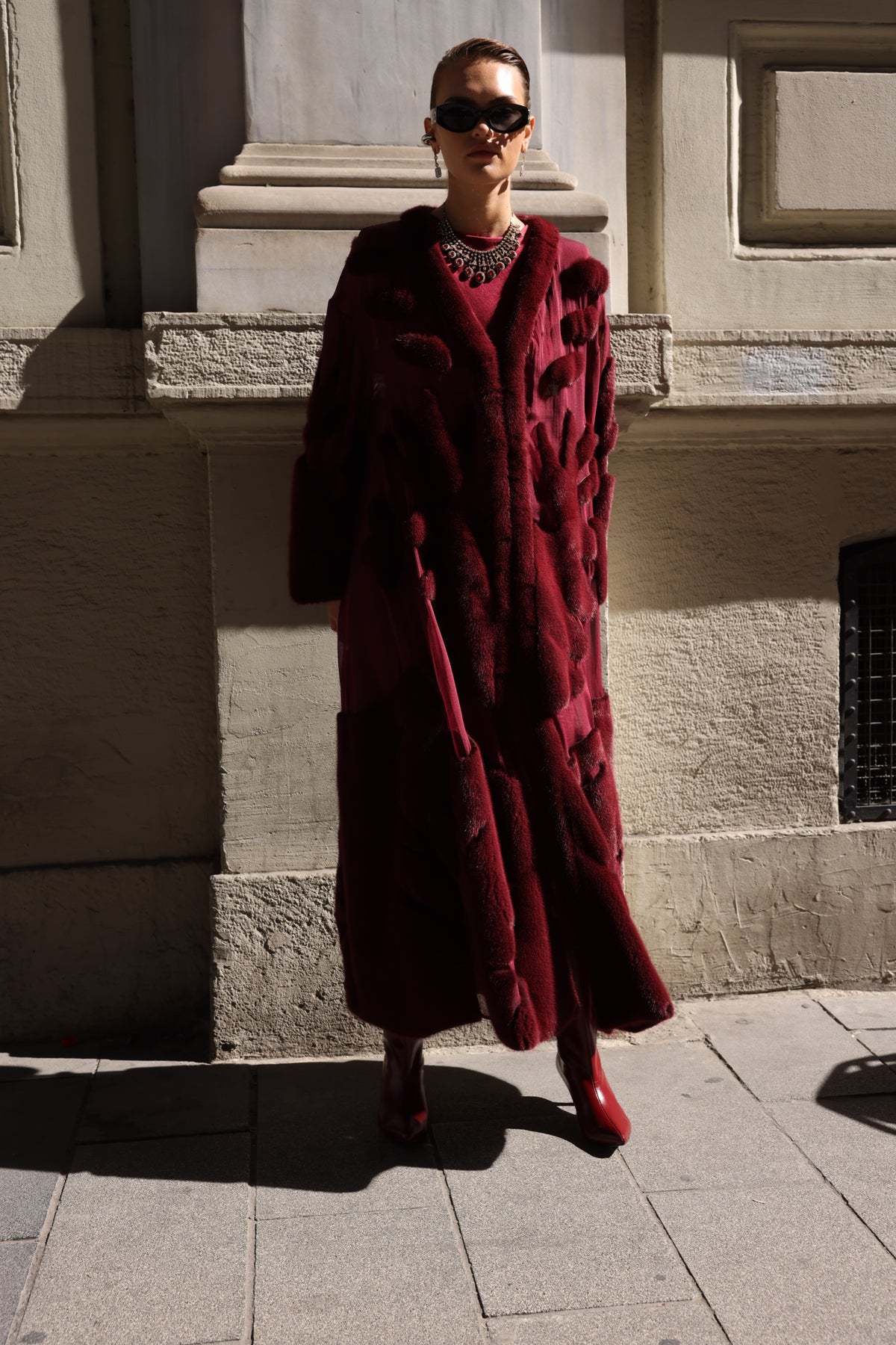 BURGUNDY ELEGANT DESIGN CHIFFON MINK FUR -BJR 24